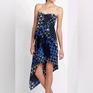 BCBGMaxAzria Asymmetrical Blue and Black Dress Enid Strapless